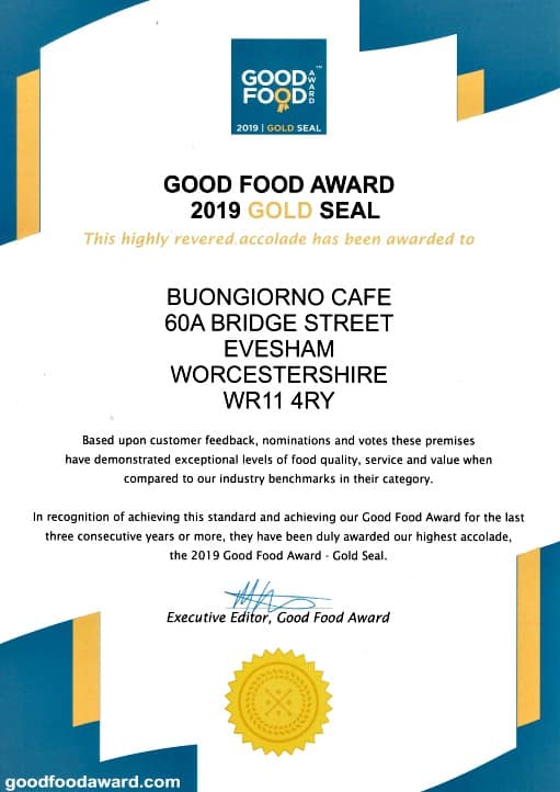 Good food awards certificate 2019